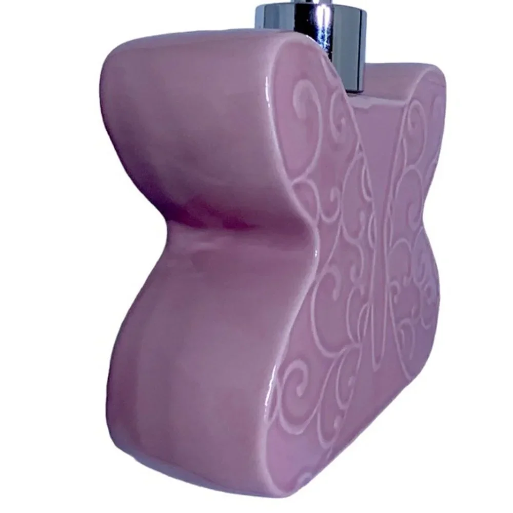 Matt & Maddie Butterfly Soap Lotion Dispenser Embossed 3D Floral Ceramic Pink